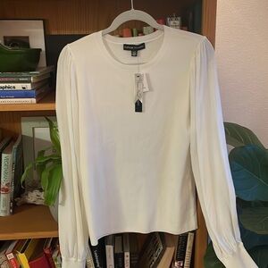 NWT Catherine Malandrino Sweater Ribbed Crew Neck Blousy Sleeves Ivory